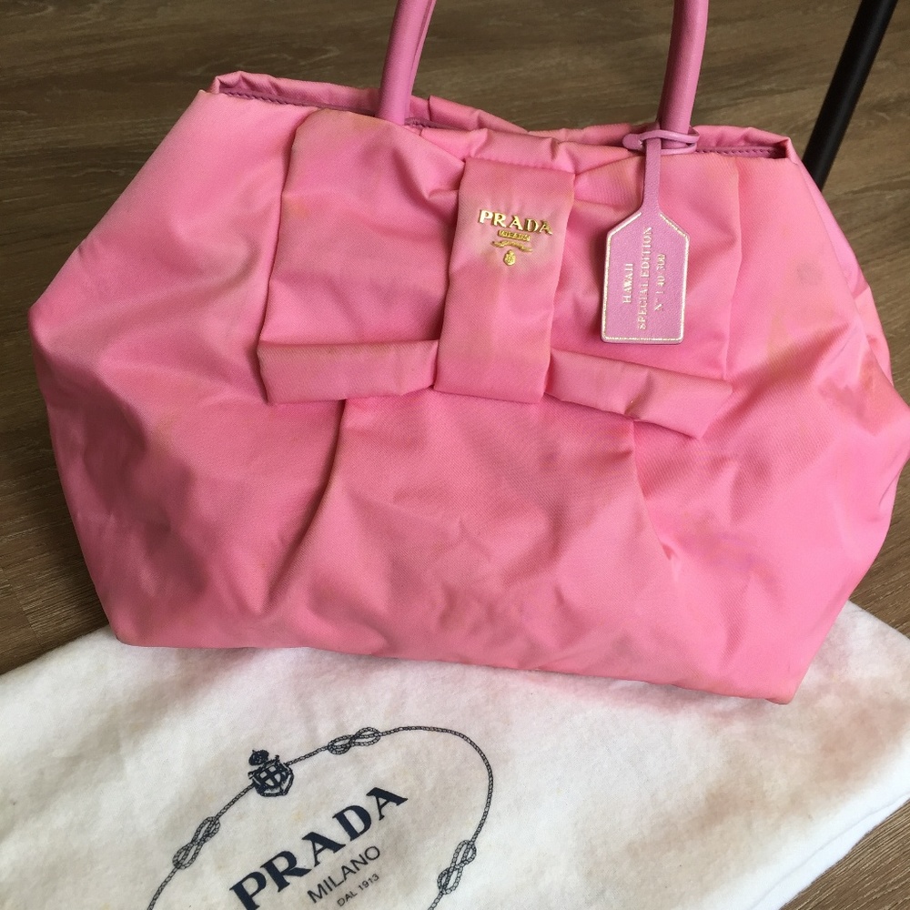 Prada Pink Tessuto Nylon Bow Bag Satchel Hawaii LE